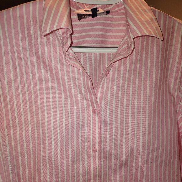 Jones New York Pink & White Striped Button Down Shirt – Classic Workwear Top - Picture 1 of 2